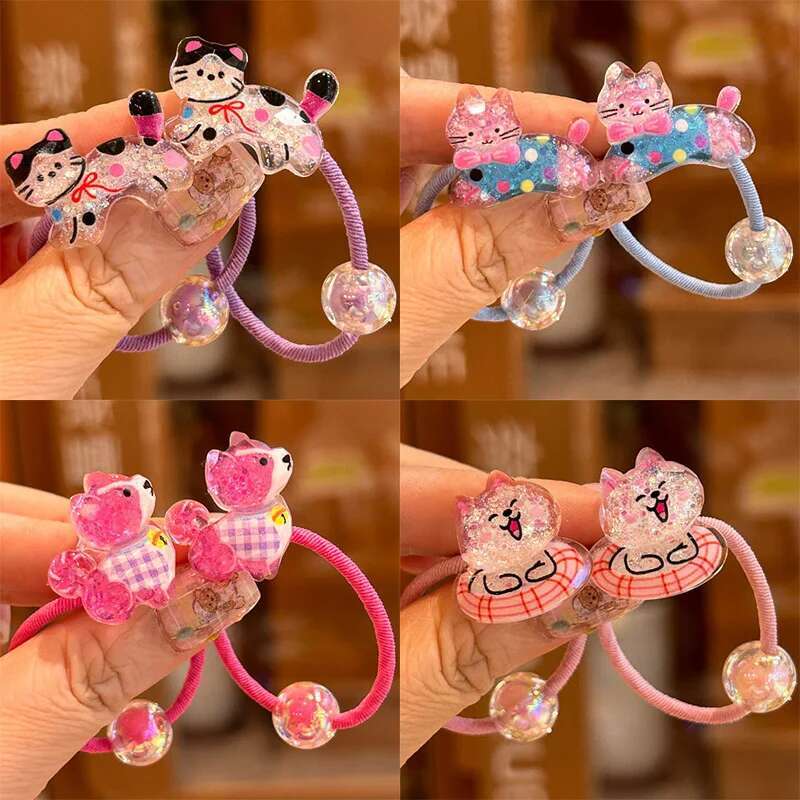 2 PCS Colorful Cartoon Animal Elastic Hair Bands for Girls Cute Children Hair Ties Baby Headwear Hair Accessories