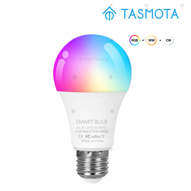 PRE Flashed TASMOTA WIFI Smart Colour Change LED Bulb Lamp 10W E27 ESP8285 Works With Home Assistant 110V 220V