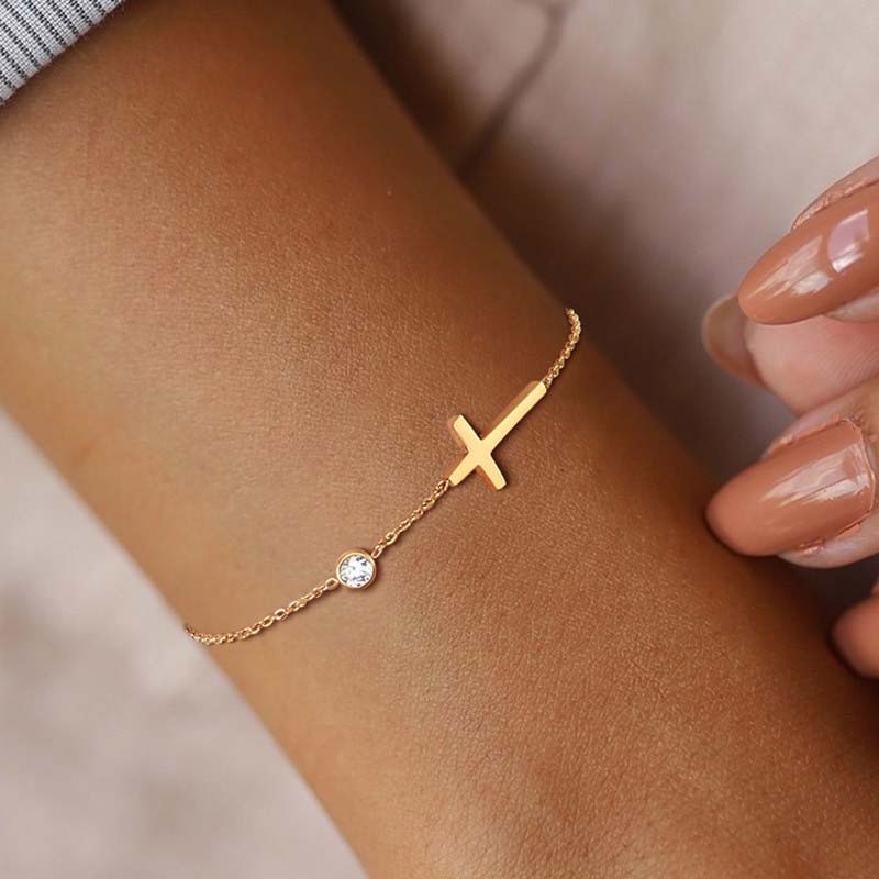 Fashion Simple Gold Color Cross Chain Bracelet for Women Shiny CZ Zircon Charm Hand Bracelet Wedding Jewelry Wholesale