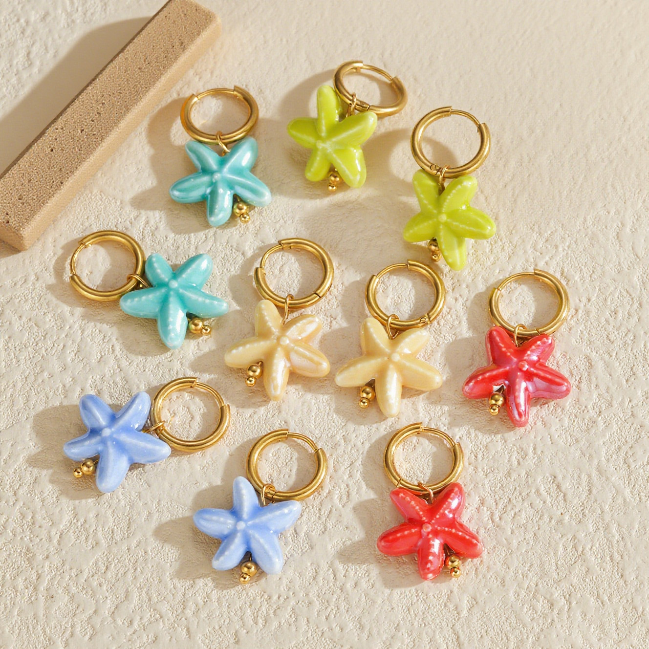 Kissmoon Stainless Steel Ocean Style Trendy Exquisite Ceramic Multicolor Starfish Pendant Earring for Women Party Jewelry Gift