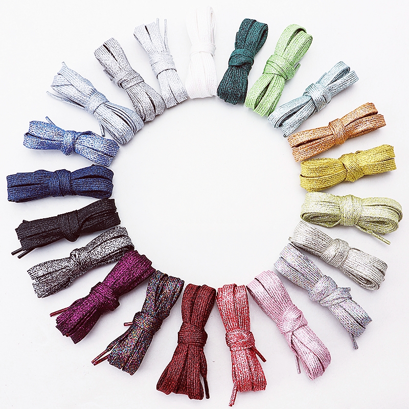 1 Pair New Colorful Gold Silver Shiny Flat Laces Glitter Shoelaces for Athletic Sneakers Shoes Boot 1CM Width Shoelace Strings