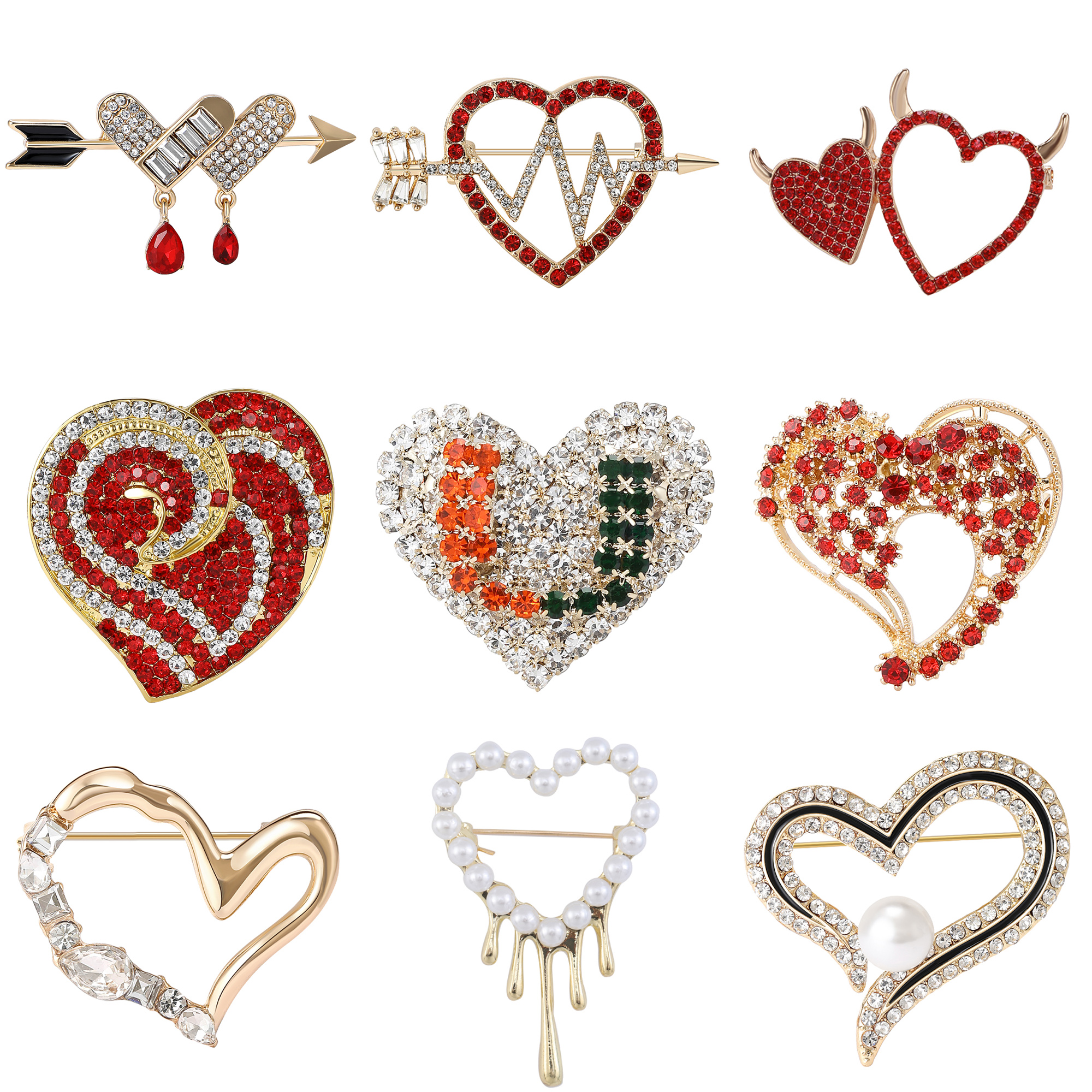 Valentine's Day Romantic Rhinestone Heart Brooch for Women Unisex Pearl Love Pins Banquet Party Backpack Gifts Jewelry Accessory