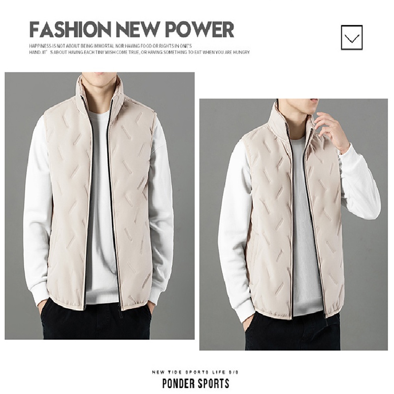 Autumn and winter new vest men's light and thin men's jacket thin style stand up collar with thick down and plush worn outside t