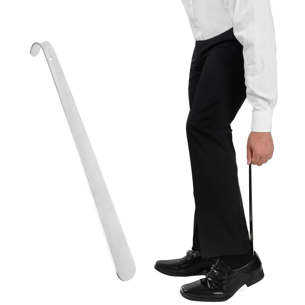 42cm Shoehorn Stainless Steel Long Handled No Bending Shoehorn for Elderly Patients Pregnant Women Lazy Metal Shoe Horn 1PC