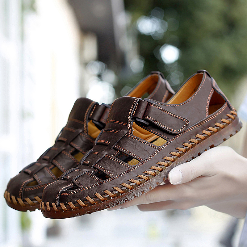 New Summer Genuine Leather Roman Men's Sandals Business Casual Shoes Outdoor Beach Wading Slippers Men's Shoes Big Size 38-47