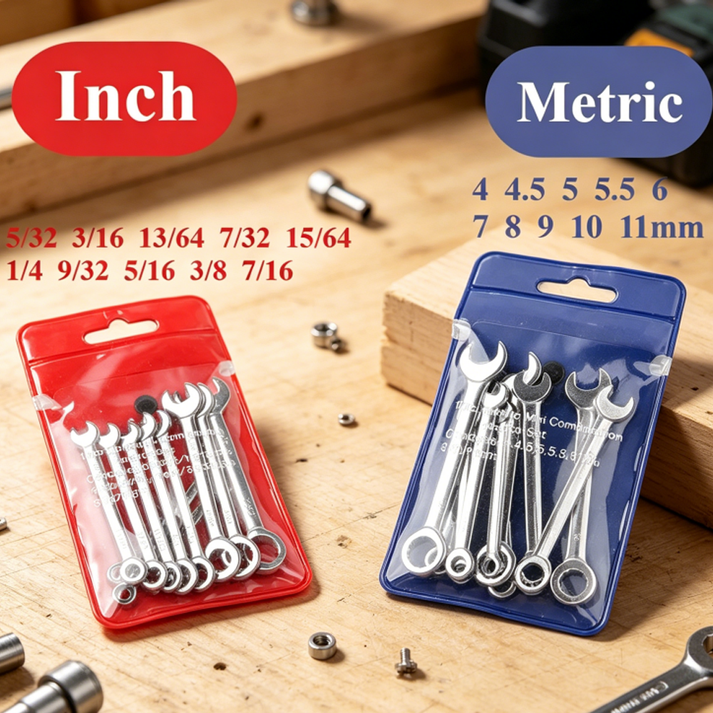 10 Pcs 45# Steel Mini Wrench Set Double End Ratchet Open End Combination Spanner 4-11mm Metrci/Imperial Durable Miniature Tools