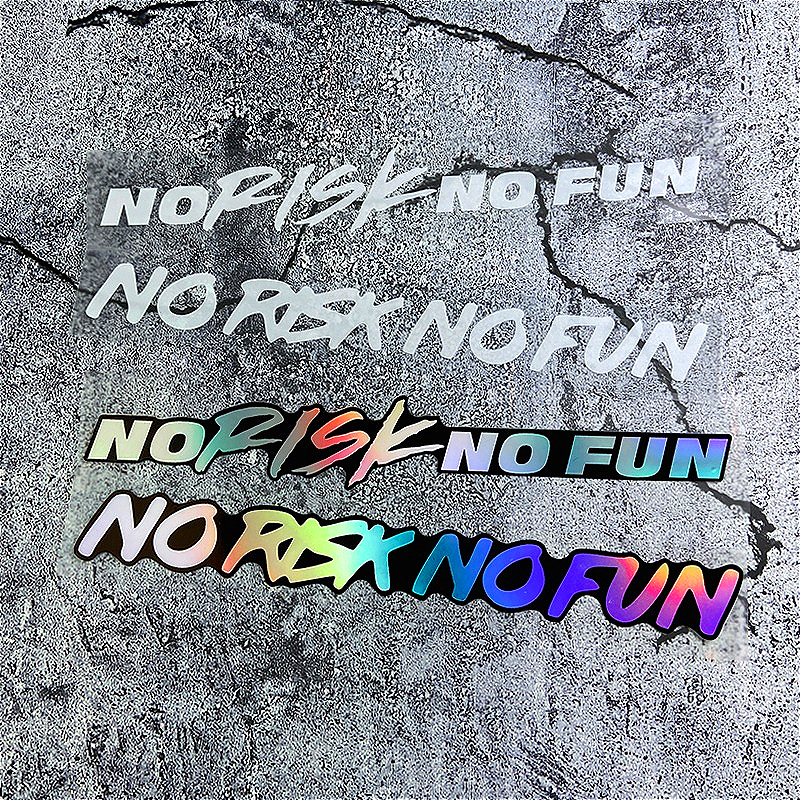 2PCS NO RISK NO FUN Motorcycle Helmet Stickers Waterproof Vinyl Decals for Scooter Fuel Tank Body Bicycle Top Tube Decoration