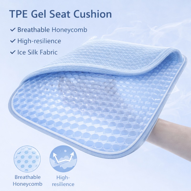 TPE Gel Seat Cushion Summer Breathable Honeycomb Esign Ice Silk Fabric High-resilience 3D TPE Gel for Home Office Car