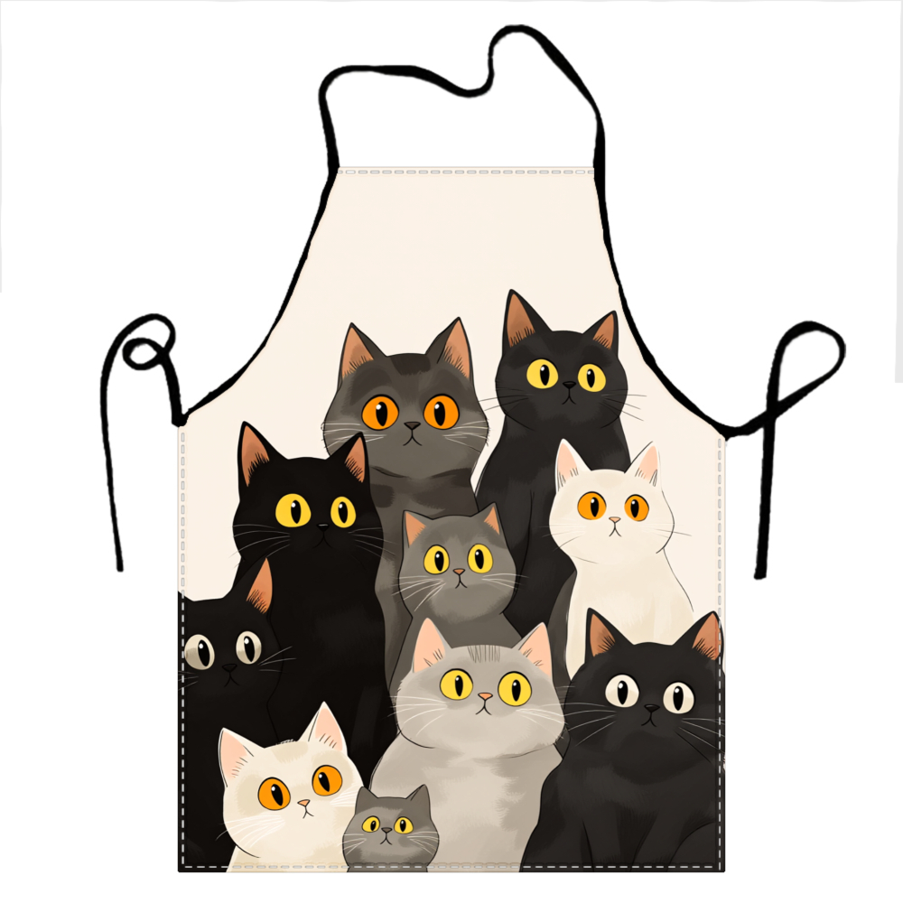 1Pc Cute Cat Family Apron Beige Cartoon Cats Kittens Print Kitchen Cooking Baking Apron Home Party Cooking Waterproof Apron