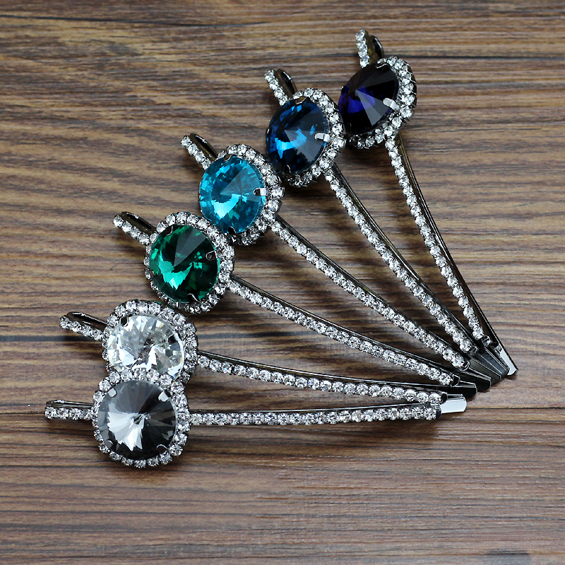 1 Pair Luxury Round Crystal Hair Clip Circle Diamante Vintage Barrette For Women Girls Chic Hair Accessories
