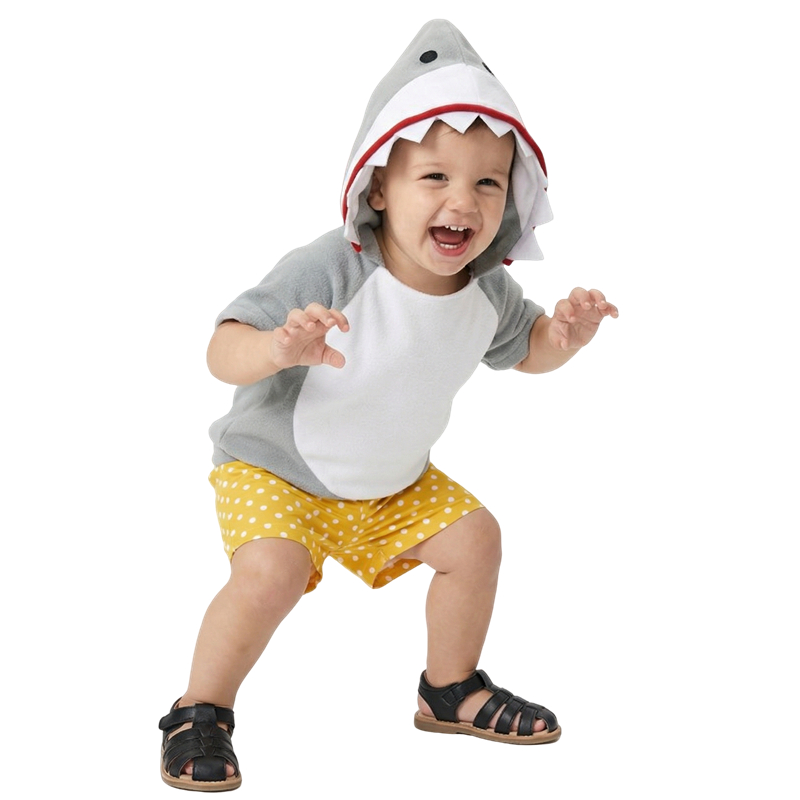 Shark Costume for Kids with Hood and Tail Ocean Animal Dress Up Halloween Cosplay Party Performance Outfit Unisex Birthday