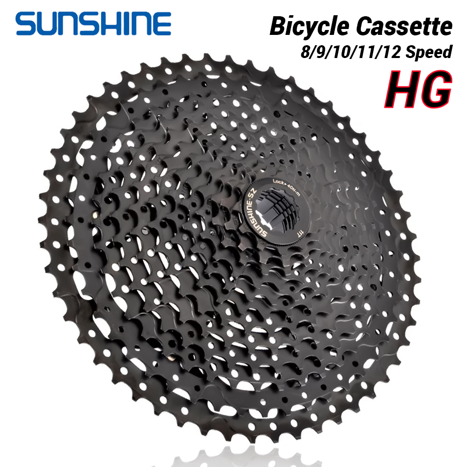 SUNSHINE Bicycle Cassette Black Mountain Bike Freewheel 8/9/10/11/12 Speed HG flywheel for SHIMANO HG Structure Specification