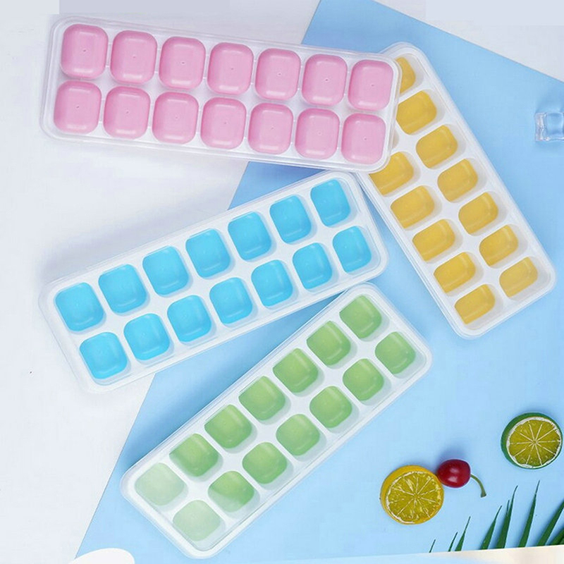 14-Hole Silicone Ice Tray With Lid Square Box Auxiliary Food Puree Jelly Mold Cocktail Silicone Ice Mold Outdoor Tableware