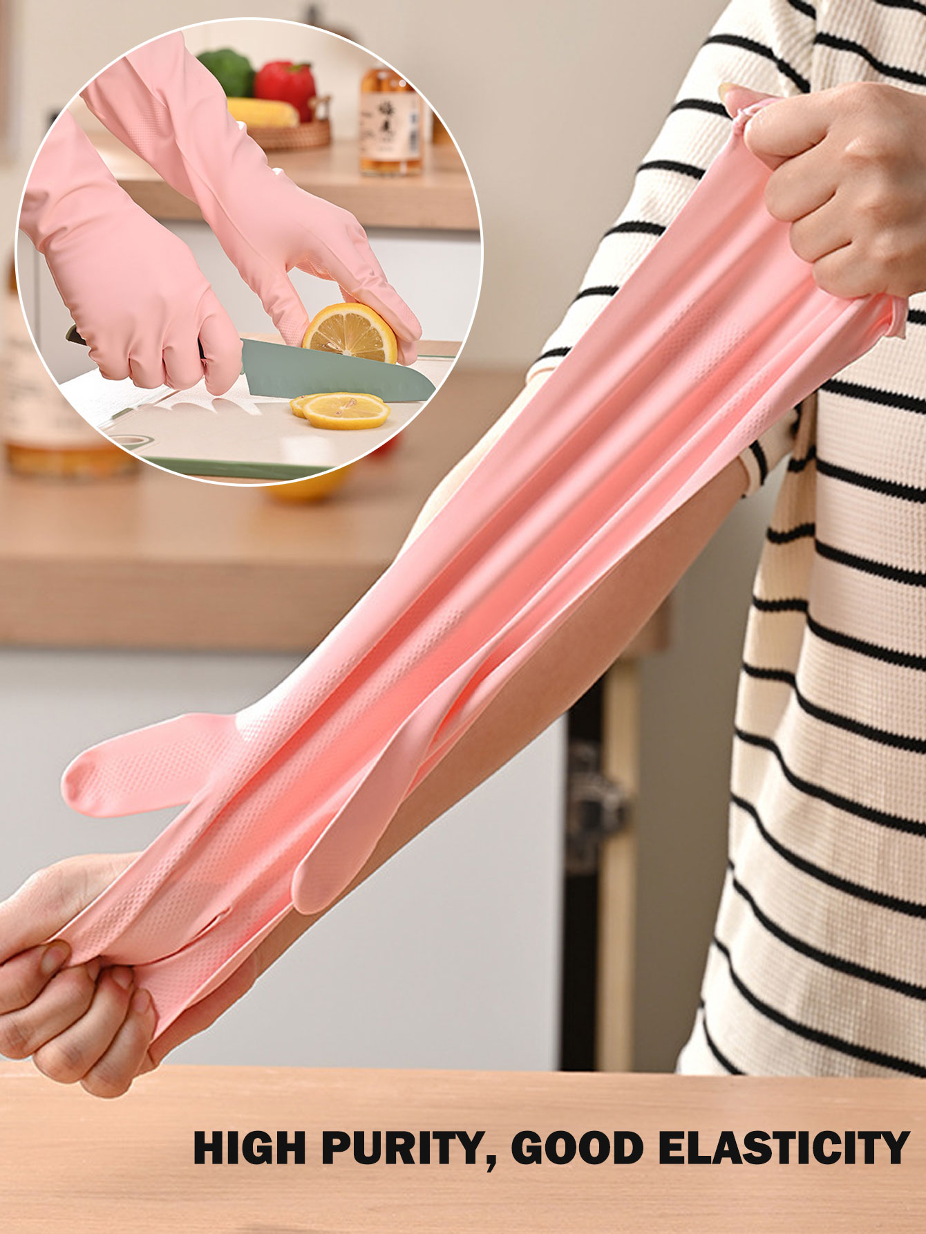 1/2/3 Pair Thick Waterproof Nitrile Latex Kitchen Cleaning Gloves - Non-Slip Grip for Kitchen, Laundry & Bathroom (Pink)