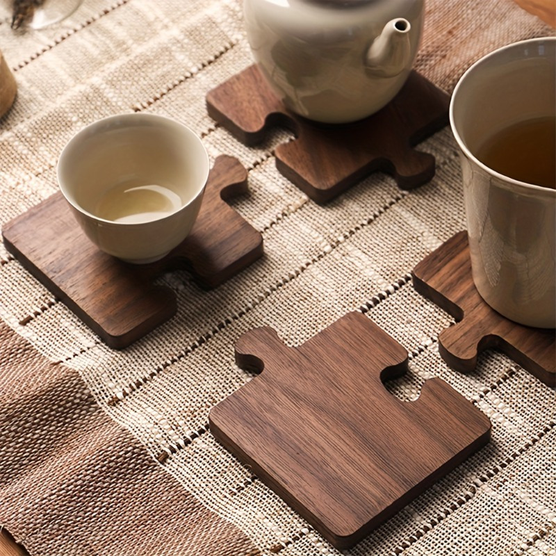 1pc Puzzle Shaped Mat - Protects Tabletops and Enhances Home Decor with Natural Wood Coaster for Drinks, Beverages