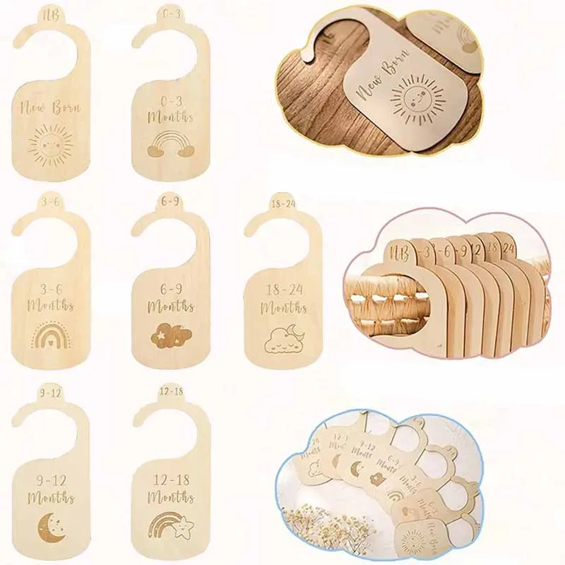 8pcs/set Storage Organizer Home Newborn To 24 Month Baby Closet Divider Size Dividers Wood Card Clothes Hanger