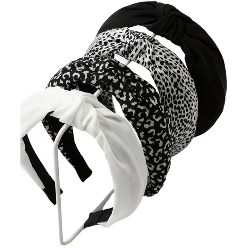 1PC Retro Hair Bands Women's New Cross Border Wide Edge Headband Out Leopard Black Department Knot Crimp Hair Bands