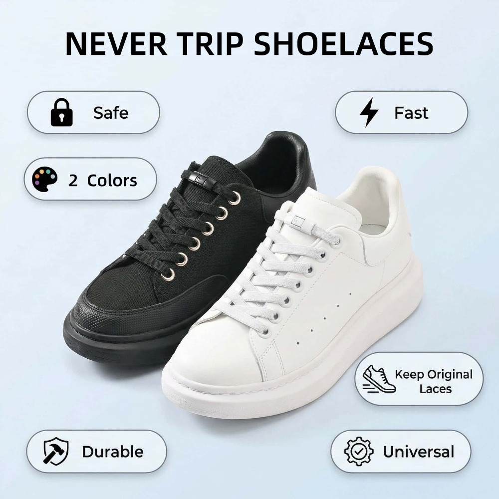 No Tie Elastic Shoelaces Clips Quick Release Lace Locks for Kids Adults Easy Snap Secure Fastener One Second Convenient Colorful