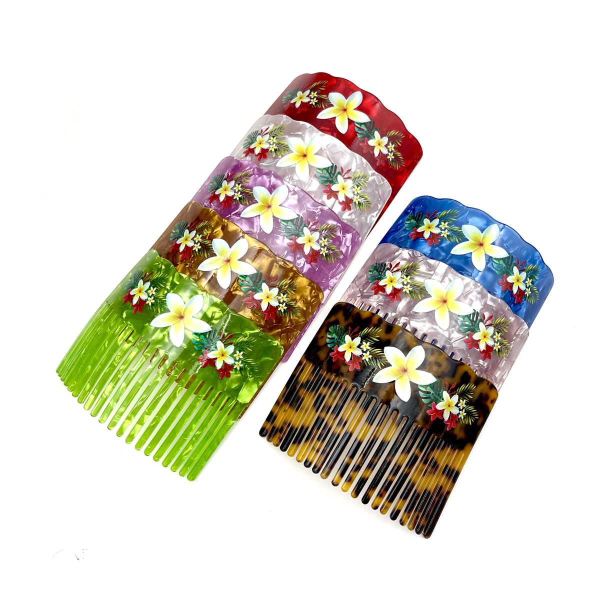 Fashion Flower Printed 8 Hot Color Combs Acetate Acrylic Hair Combs for Women Girls