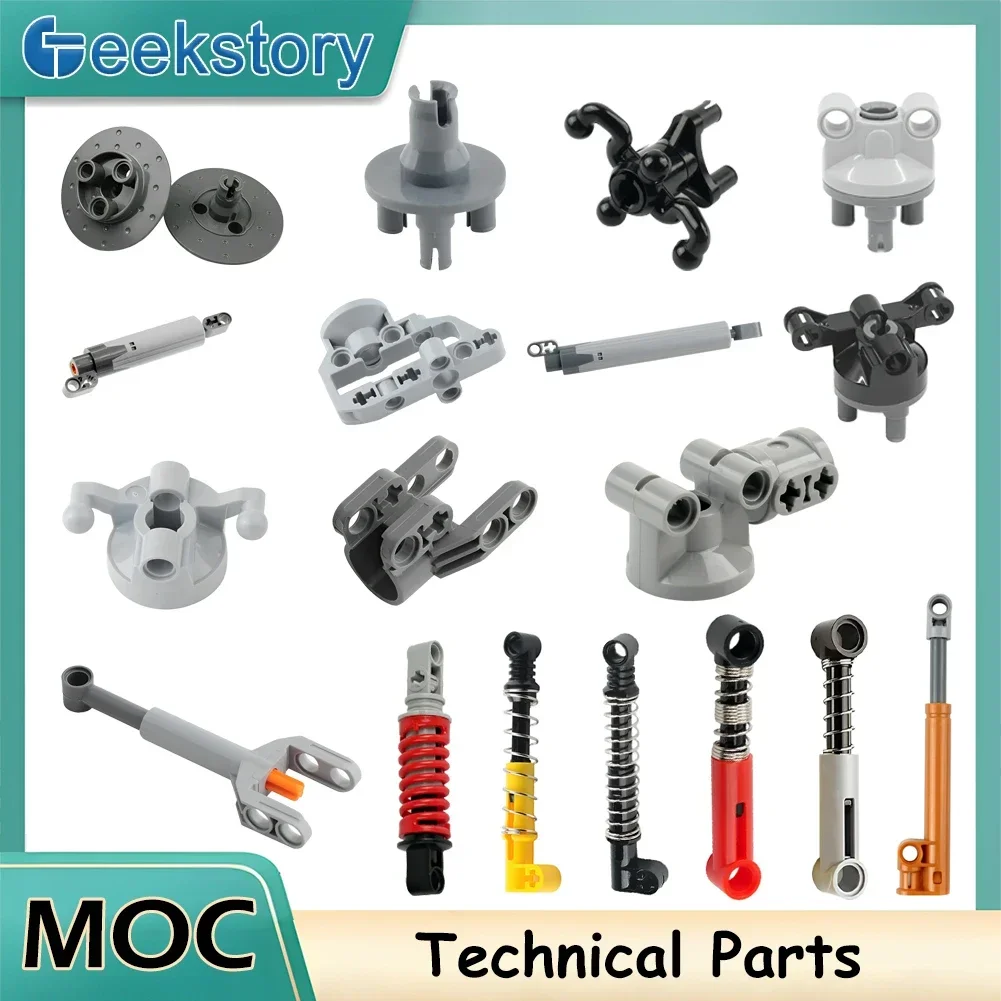 MOC Technical Parts Suspension Steering Push Rod Putter Spring Shock Absorber 92908 35189 for DIY Tire Car Truck Drive Brick