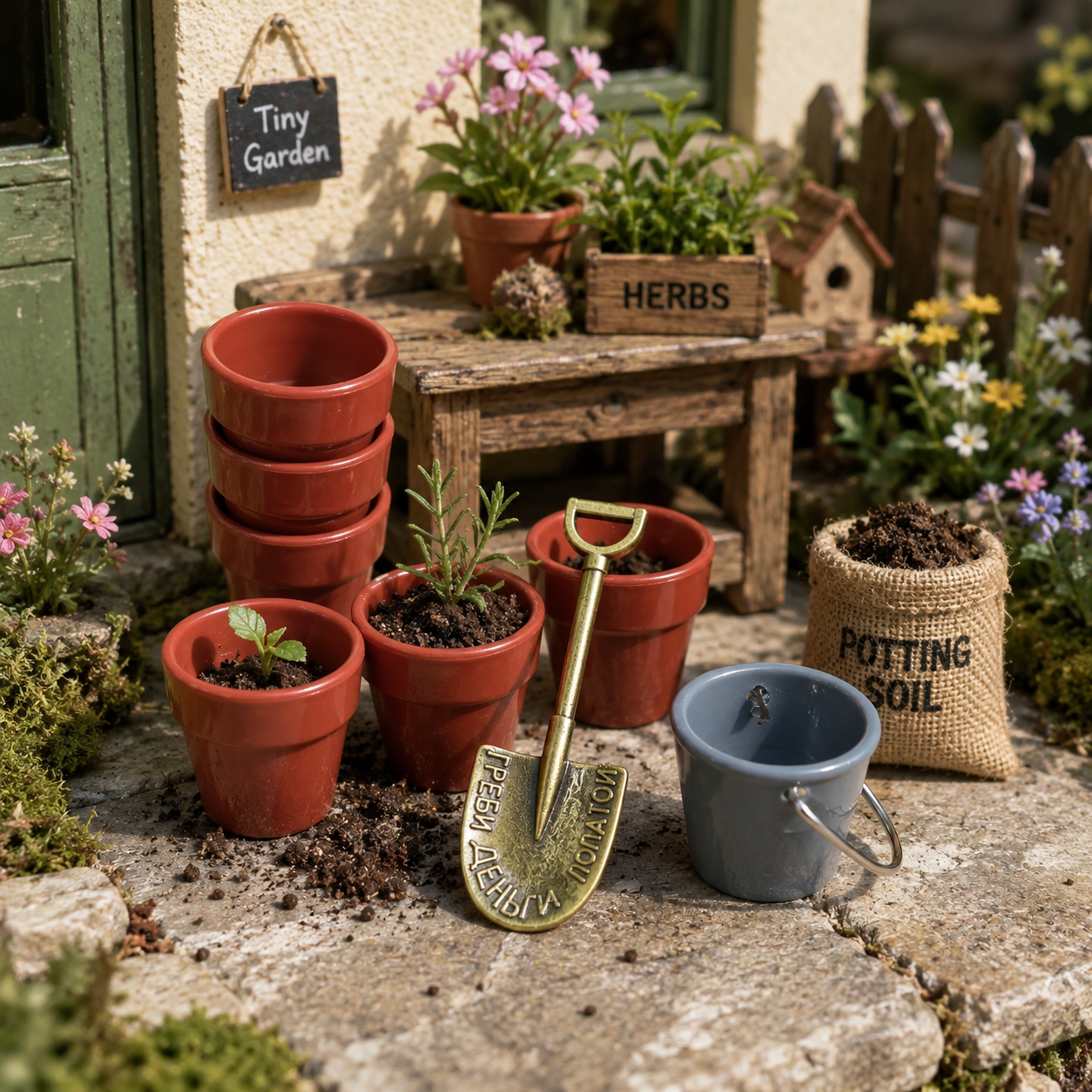 7 pcs /1 Set Miniature Small Flower Pots Set, Decorative Accessories for Children's Houses, Courtyards and Balconies