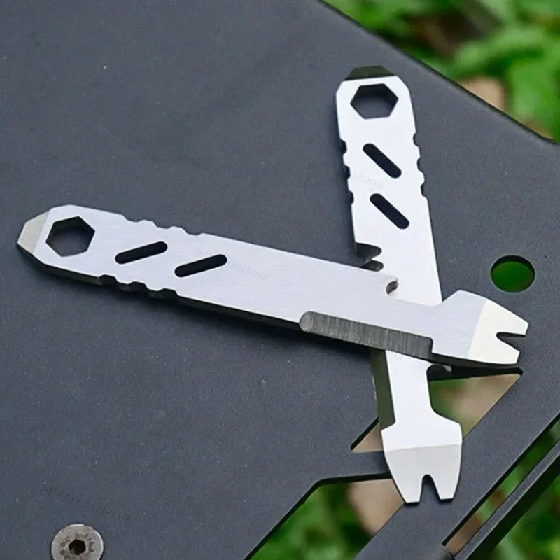 Stainless Steel Multifunctional Pry Bar Mini EDC Hex Wrench Bottle Opener Portable Outdoor Bicycle Repair Tool