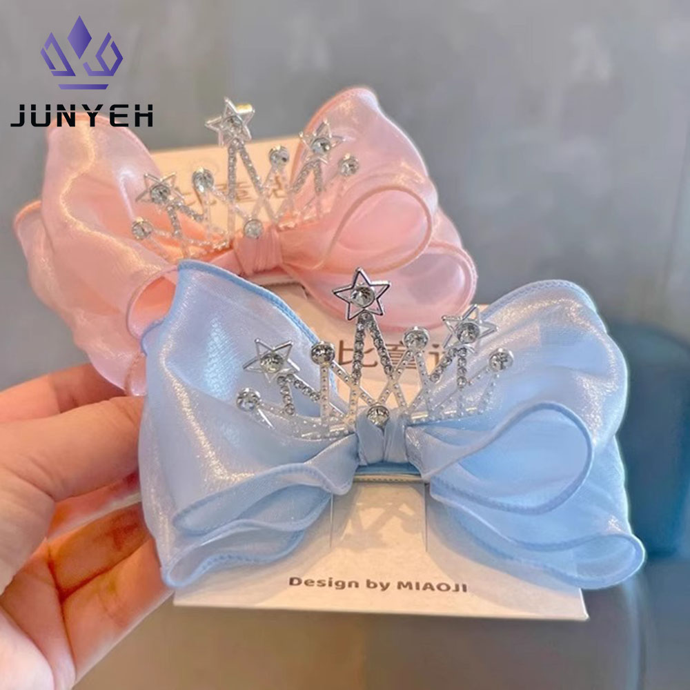 Princess Hairpins Big Bows Hair Clip Children Crown Ribbon Duckbill Clip Girl School Hairgrips Headwear Gift Kids Headdress