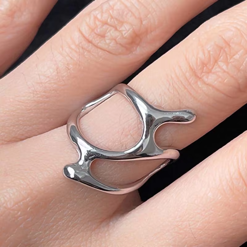 1 Piece Of Retro Punk Geometric Rrregular Liquid Lava Teardrop-Shaped Opening Men's And Women's Rings, Suitable For fashionable