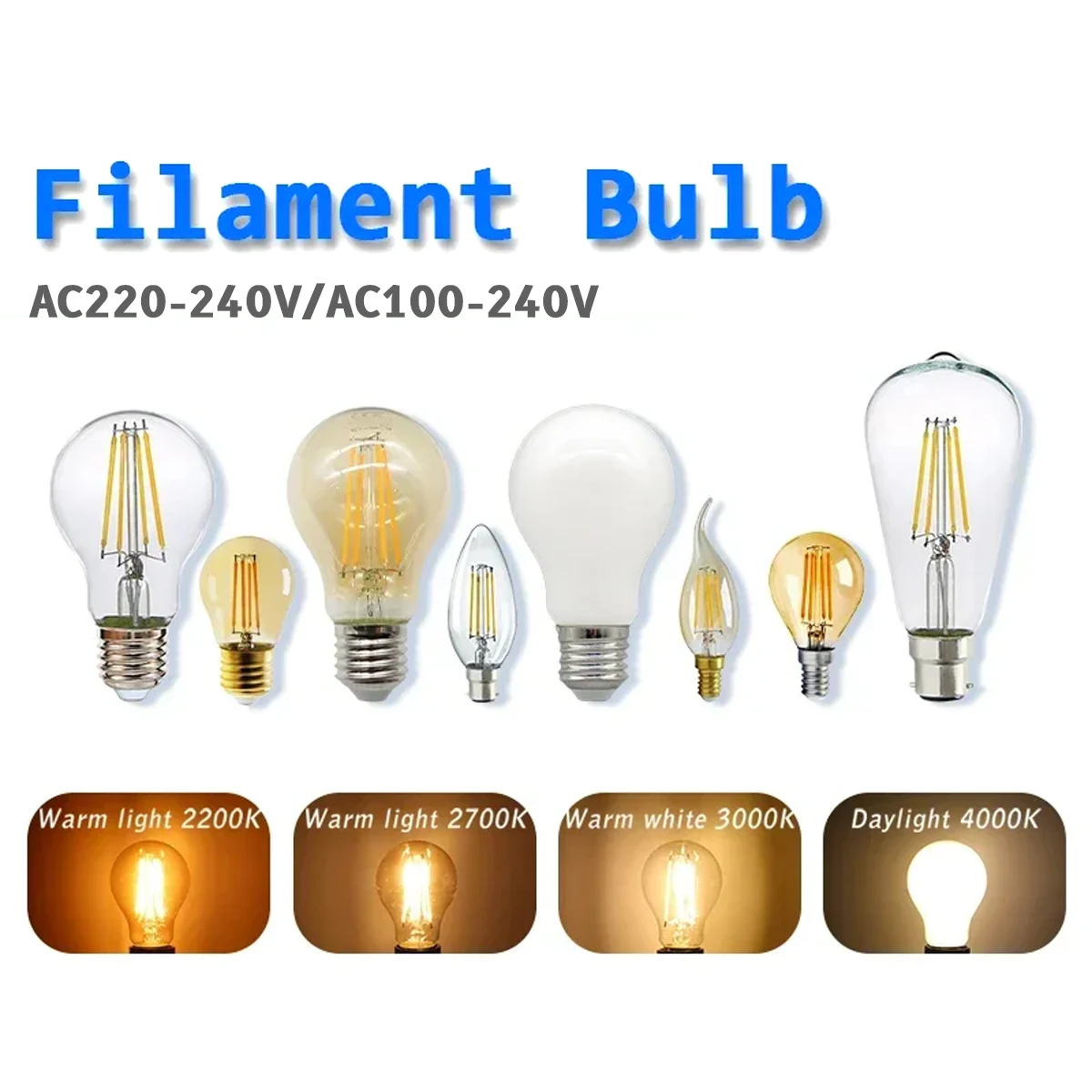 3PCS E27 E14 B22 Retro Edison Bulb 220V A60 G45 ST64 G80 G95 G125 Vintage Filament Incandescent Lamp for Home Lighting