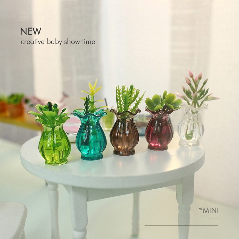 Dollhouse Accessories 1:12 Scale Model Miniature Food and Play Car Ornament Mini Simulation Green Plants Potted Flowers