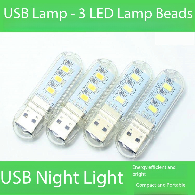 1pcs 5V USB LED Lamp 3LED Single Sided Portable Mini Night LightLight Super Bright Emergency Lamp for Computer Power Bank