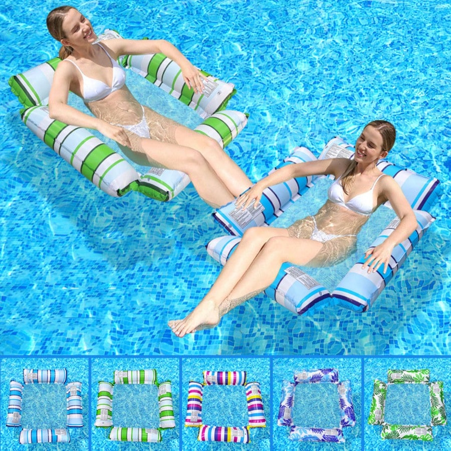 1Pc Four-Tube Inflatable Floating Pool Net, Foldable Striped Floating Mat, Water Clip Net Inflatable Lounge Chair