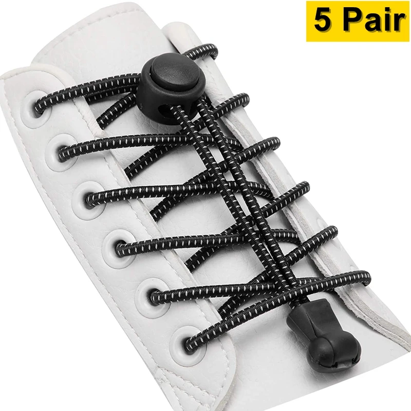 5Pair NEW No Tie Shoelaces for Sneakers Round Shoe Laces Stretching Spring Locking Convenient Lazy Shoes Lace Accessories