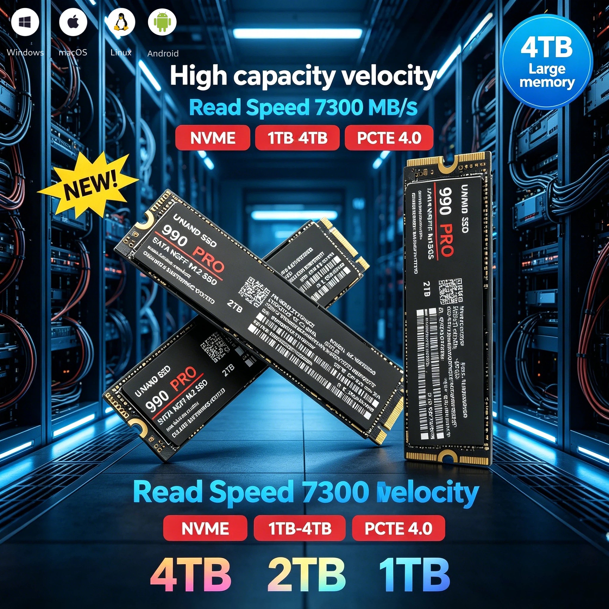 Original 980Pro 990Pro M2 NVMe SSD 2TB PCIe40 Internal Solid State Drive 7400MBs For Gaming Laptop PC High Speed Reliable Ultra