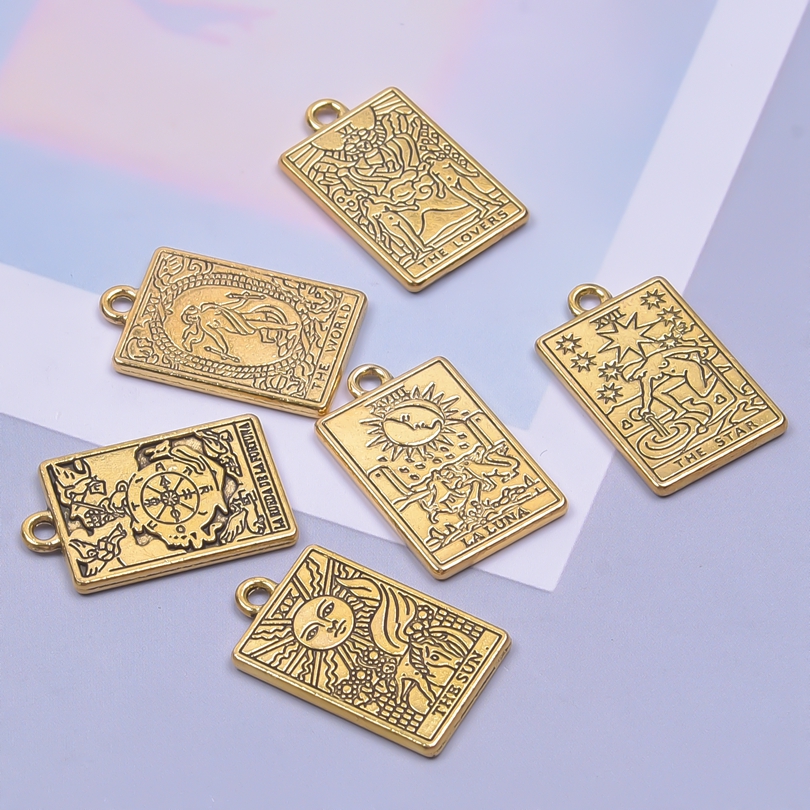 6/12/18/24/30Pcs Gold Color Tarot Card DIY Jewelry Making Necklace Charms High Quality Alloy Pendants Crafts Metal Accessories