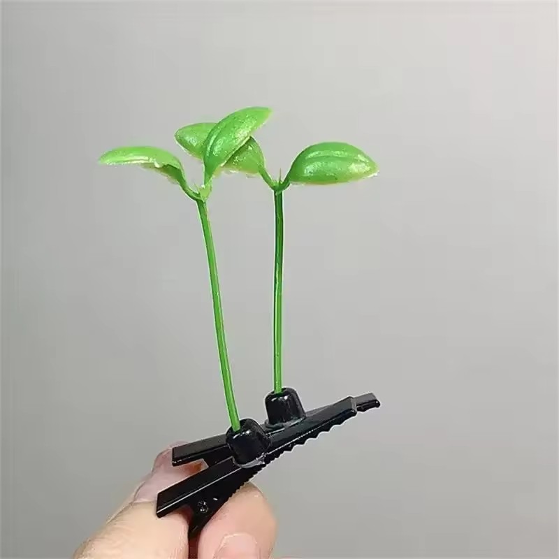 10Pcs Cute Artifacts Funny Little Bean Sprouts with Grass Hair Clips Growing On Their Heads Sprouting Grass Hair Clip Headwear