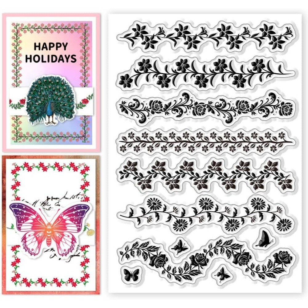 Flowers Lace Clear Stamps Rose Daisy Decorative Butterfly Stamps Silicone Stamps Transparent Paper Craft Stamps for Journaling