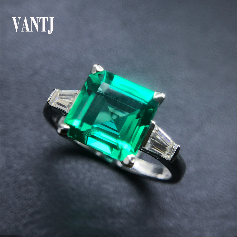 Created Lab Grown Emerald Rings Jewelry Zambia Gemstone for Women 925 Silver Color Wholesale Party Wedding