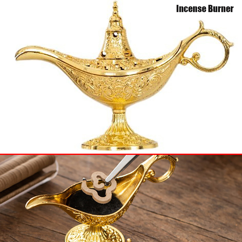 1PC Durable Antique Style Incense Burner Air Purification Metal Aroma Furnace Gifts Wishing Aladdin Lamp Home Decor