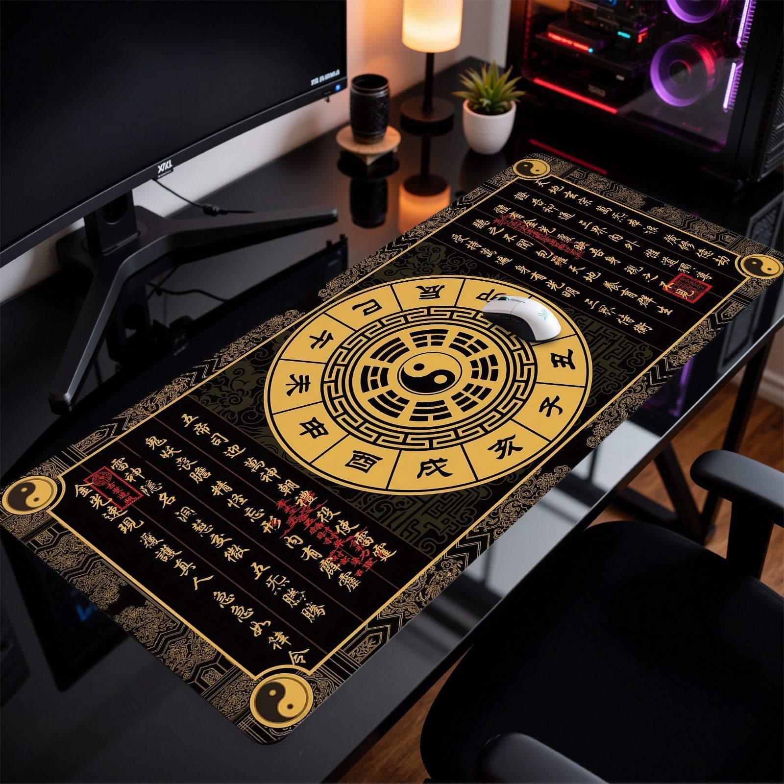 Chinese Style Taoism Yin Yang Bagua Extended Desk Mat Large Non-Slip Waterproof Taoist Talisman Gaming Mouse Pad