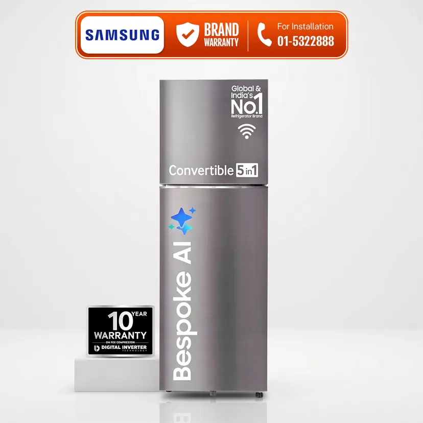 SAMSUNG 350 Litres Bespoke 5 In 1 Convertible AI WiFI Double Door Refrigerator RT38DG5A2BS8HL