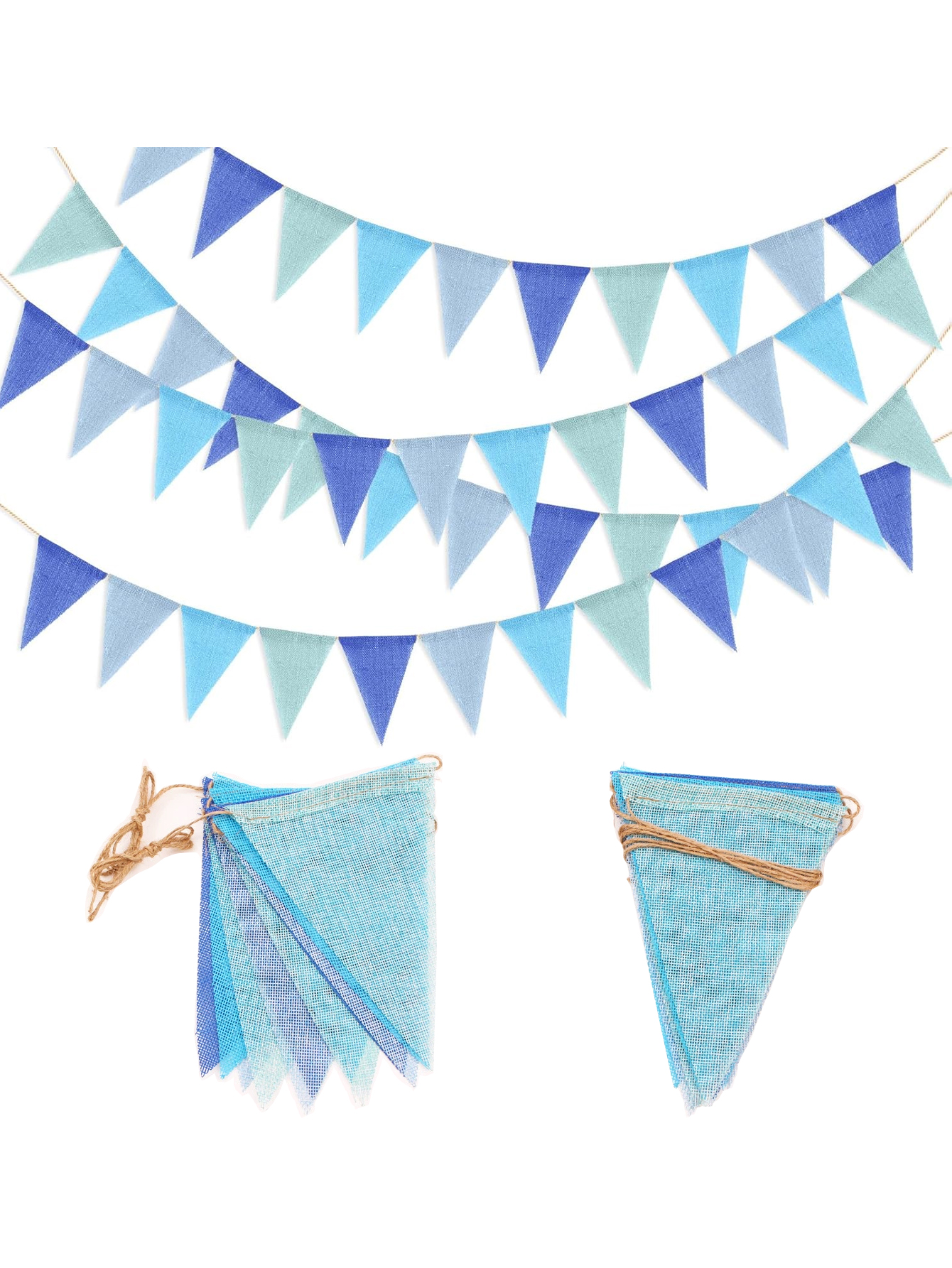 Blue Burlap Pennant Banner - Hanging Decor for Birthday Party Classroom Halloween Wedding Outdoor Yard Home Large Even