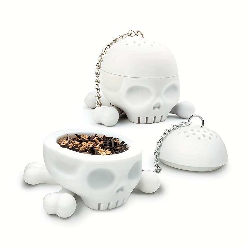 1pc Tea Pot Cross-Chain Skull Tea Filter Food Grade Silicone Tea Filter