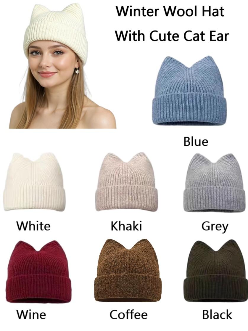 Little Bear Ears Plush Hat Female Cute Versatile Warm Ear Protection Hat Big Head Circumference Knitted Hat