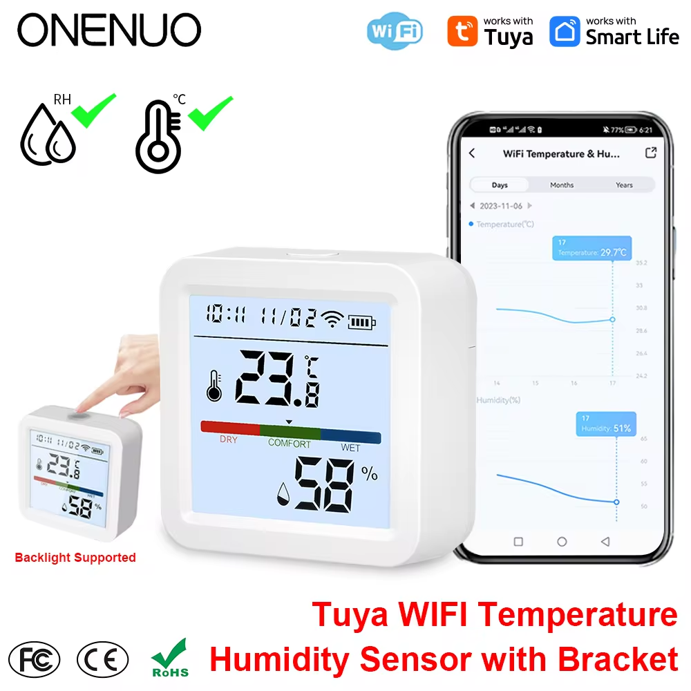 Tuya Smart WiFi Temperature Humidity Sensor With Lux Light Detector Hygrometer Thermometer Works with Alexa Assistant
