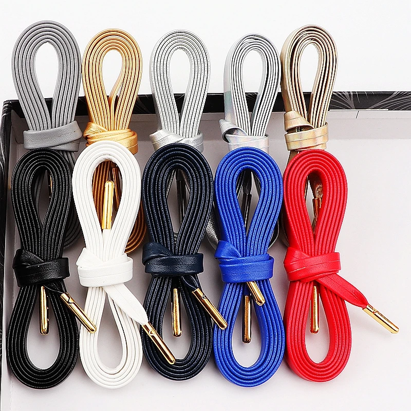 Luxury Faux Leather Shoestring Quality Metal Head Shoelaces Flat for Sneakers Boots Shoe Laces Shoes Accessories Unisex 1Pair