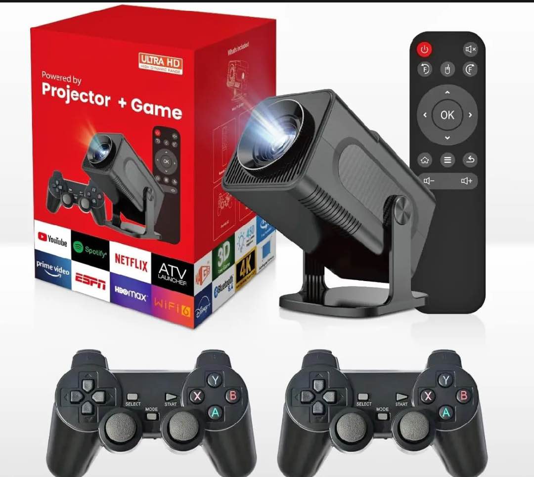 HY320 Mini Andorid Portable Projector with Gaming Console 2 in 1 Gaming Projector 1080P Smart Projector FHD 4K Supported with WiFi 6, Home Theater Outdoor Video Projector