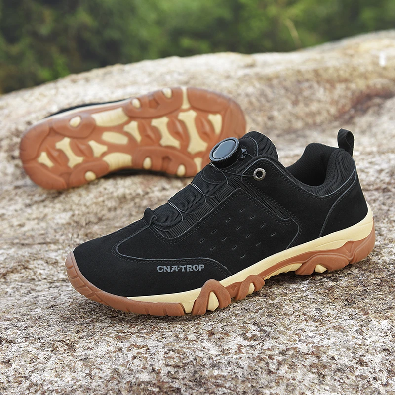 Rotating Lace Buckle Hiking Shoes Men Outdoor Treking Shoes Suede Leather Sport Shoes for Men Non-slip Camping Sneakers Running