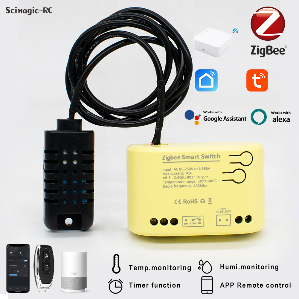 Dry Contact Zigbee Tuya Intelligent Switch With Temperature Humidity Sensor,Real-time Monitoring,Thermostat,Alexa Compatible