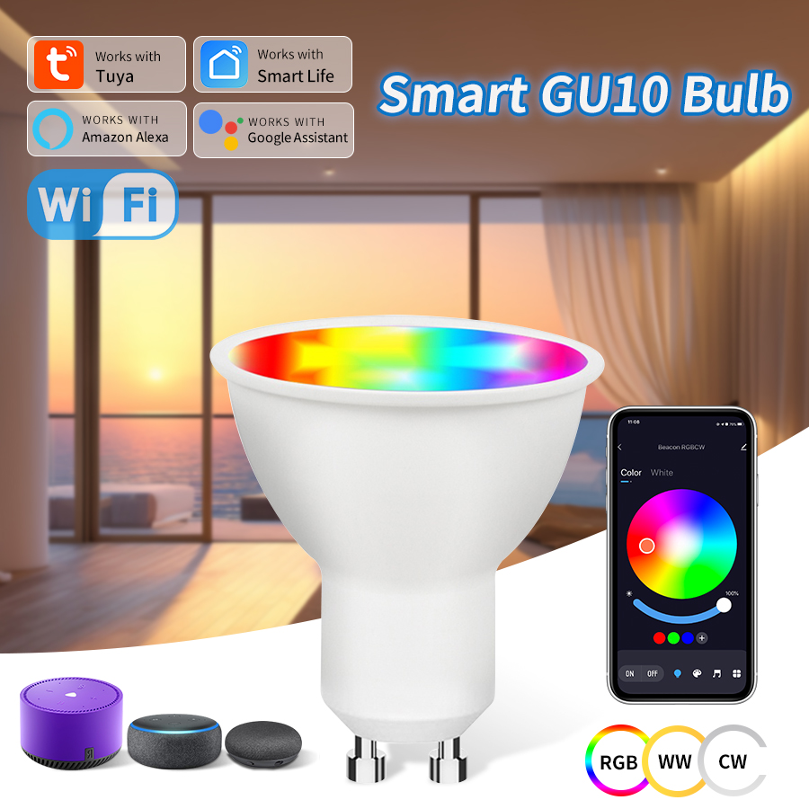 Tuya GU10 LED Bulb RGB CW WW 220V 110V 9W Wifi Smart Dimmable Lamp Smart Life APP Remote Control Works With Alexa Home